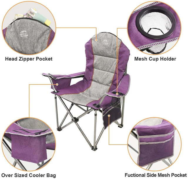 Alt view image 4 of 6 - Camping Chairs for Adults,High Back Folding Camp Chair with Cup Holder and Cooler Bag,Heavy Duty Outdoor Lawn Chairs,Perfect for Camping,Hiking,Picnics,and Beach Trips,Purple