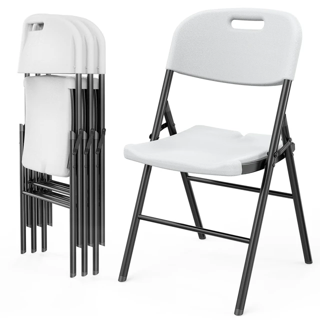 Main image of Folding Chairs, Heavy Duty Foldable Chair Portable HDPE Plastic Seat with Steel Frame for Indoor Outdoor Dinning Party Wedding School Use, White, 4 Pack