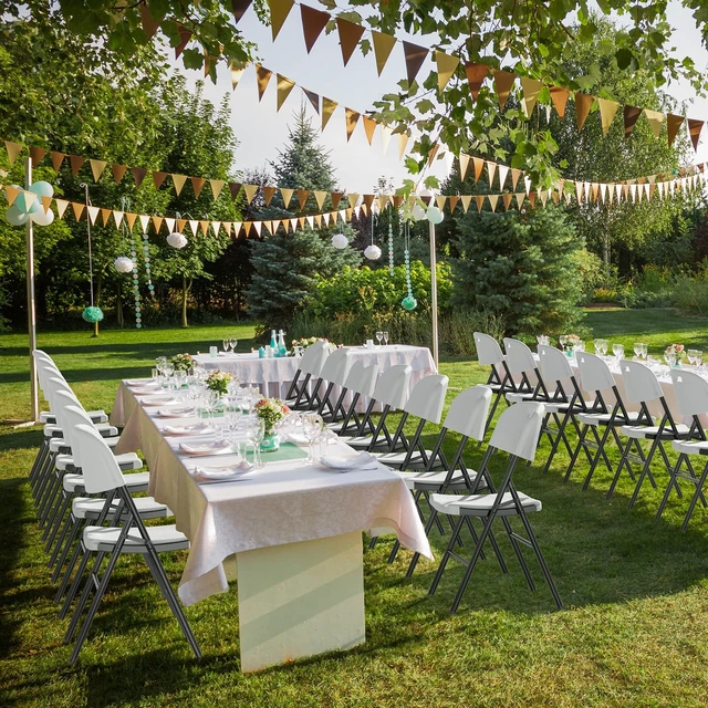 Alt view image 4 of 7 - Folding Chairs, Heavy Duty Foldable Chair Portable HDPE Plastic Seat with Steel Frame for Indoor Outdoor Dinning Party Wedding School Use, White, 4 Pack