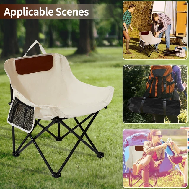 Alt view image 3 of 7 - 2 Pack Folding Camping Chair, Compact Camp Chair,Outdoor Lawn Portable Lightweight Backpacking Chair with Carrying Bag for Outdoor Camp,Travel,Beach,Picnic,Fishing, Hiking (Beige)