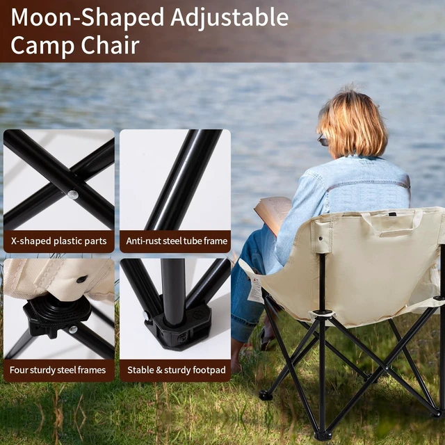 Alt view image 5 of 7 - 2 Pack Folding Camping Chair, Compact Camp Chair,Outdoor Lawn Portable Lightweight Backpacking Chair with Carrying Bag for Outdoor Camp,Travel,Beach,Picnic,Fishing, Hiking (Beige)