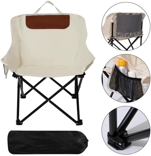 Alt view image 4 of 7 - 2 Pack Folding Camping Chair, Compact Camp Chair,Outdoor Lawn Portable Lightweight Backpacking Chair with Carrying Bag for Outdoor Camp,Travel,Beach,Picnic,Fishing, Hiking (Beige)
