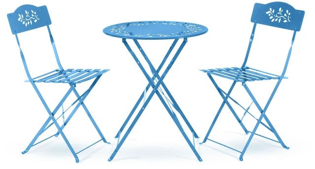 Main image of 3-Piece Bistro Set with Folding Table and 2 Chairs, Durable Steel Indoor/Outdoor Patio Furniture, Compact Seating, Blue