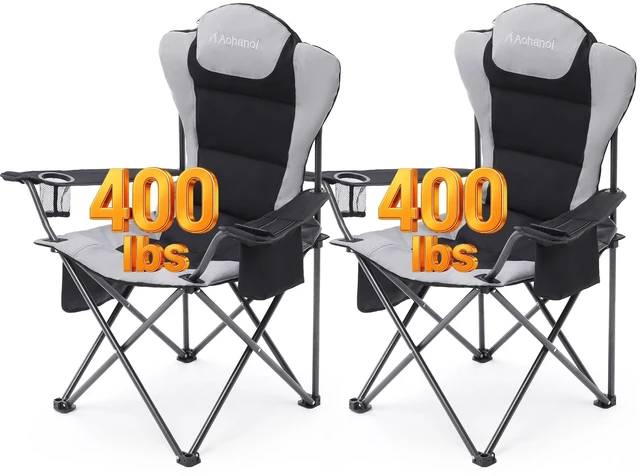 Main image of Heavy Duty Camping Chairs for Adults with Cup Holder & Cooler Bag | 400lbs Heavy Duty Support, Hammer Tone Finish, 3 in 1 Storage Pockets, Standard Pivot Point