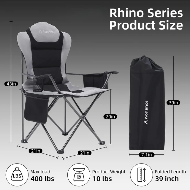 Alt view image 2 of 7 - Heavy Duty Camping Chairs for Adults with Cup Holder & Cooler Bag | 400lbs Heavy Duty Support, Hammer Tone Finish, 3 in 1 Storage Pockets, Standard Pivot Point