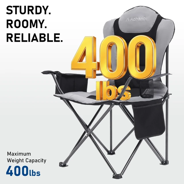 Alt view image 3 of 7 - Heavy Duty Camping Chairs for Adults with Cup Holder & Cooler Bag | 400lbs Heavy Duty Support, Hammer Tone Finish, 3 in 1 Storage Pockets, Standard Pivot Point
