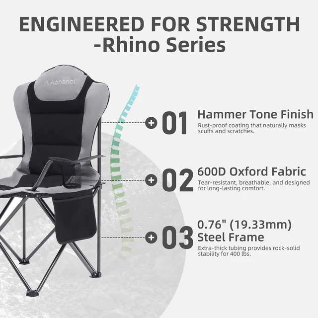 Alt view image 4 of 7 - Heavy Duty Camping Chairs for Adults with Cup Holder & Cooler Bag | 400lbs Heavy Duty Support, Hammer Tone Finish, 3 in 1 Storage Pockets, Standard Pivot Point