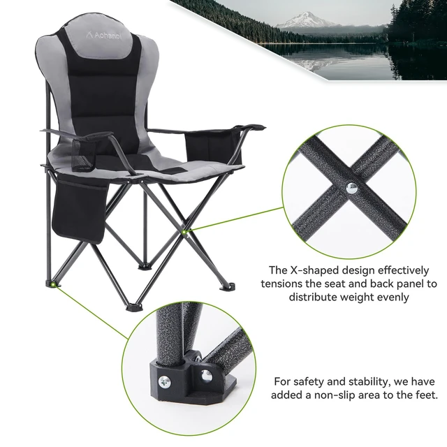 Alt view image 6 of 7 - Heavy Duty Camping Chairs for Adults with Cup Holder & Cooler Bag | 400lbs Heavy Duty Support, Hammer Tone Finish, 3 in 1 Storage Pockets, Standard Pivot Point