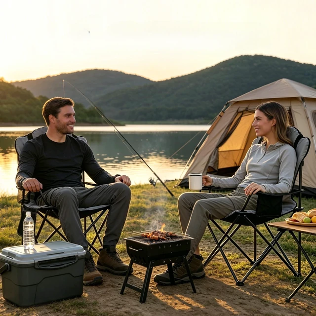Alt view image 7 of 7 - Heavy Duty Camping Chairs for Adults with Cup Holder & Cooler Bag | 400lbs Heavy Duty Support, Hammer Tone Finish, 3 in 1 Storage Pockets, Standard Pivot Point