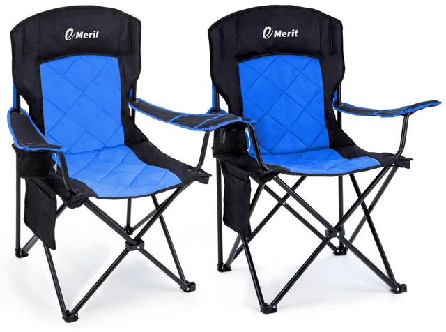 Main image of 2-Pack Folding Camping Chair, Diamond-Quilted & Adjustable Armrest | 350lbs capacity, Higher backrest & higher seat for easy sit/stand, Cup holder, Carry bag, for Camping,Lawn, Beach
