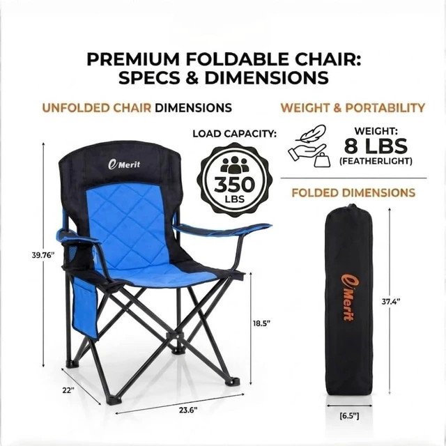 Alt view image 3 of 7 - 2-Pack Folding Camping Chair, Diamond-Quilted & Adjustable Armrest | 350lbs capacity, Higher backrest & higher seat for easy sit/stand, Cup holder, Carry bag, for Camping,Lawn, Beach