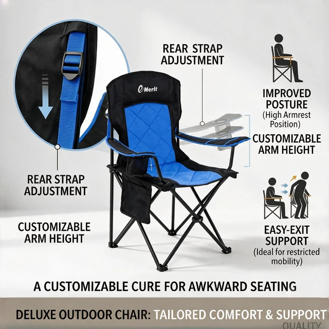 Alt view image 5 of 7 - 2-Pack Folding Camping Chair, Diamond-Quilted & Adjustable Armrest | 350lbs capacity, Higher backrest & higher seat for easy sit/stand, Cup holder, Carry bag, for Camping,Lawn, Beach