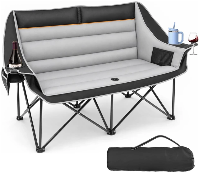 Main image of Double Camping Chair, Heavy Duty 660lbs Folding 2 Person Camp Chair | Portable Loveseat Couch Padded Comfortable Two Seat with Cup Holder, Side&Rear Mesh Pockets for Outdoor Lawn Patio