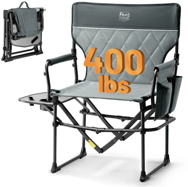 Main image of 400lbs Heavy Duty Camping Chair Portable Directors Chair | Folding Camp Chair with Side Table & Pocket Compact Size for Outdoor, Lawn, Sports and Fishing Grey