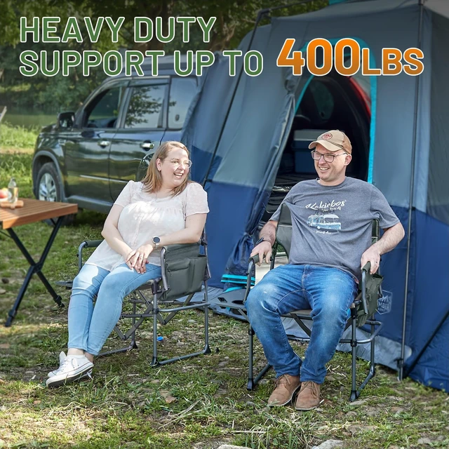 Alt view image 4 of 7 - 400lbs Heavy Duty Camping Chair Portable Directors Chair | Folding Camp Chair with Side Table & Pocket Compact Size for Outdoor, Lawn, Sports and Fishing Grey