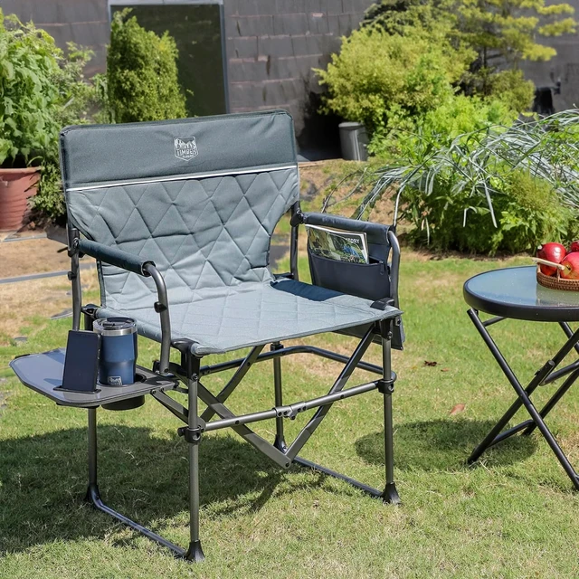 Alt view image 6 of 7 - 400lbs Heavy Duty Camping Chair Portable Directors Chair | Folding Camp Chair with Side Table & Pocket Compact Size for Outdoor, Lawn, Sports and Fishing Grey