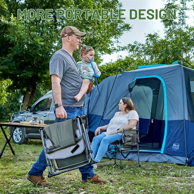 Alt view image 2 of 7 - 400lbs Heavy Duty Camping Chair Portable Directors Chair | Folding Camp Chair with Side Table & Pocket Compact Size for Outdoor, Lawn, Sports and Fishing Grey