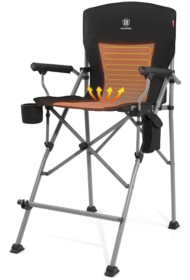 Main image of Heated Tall Director Chair 31" Foldable with Carry Bag Black | Portable Camp Chair Sports with Cup Holder Mesh Pockets and Footrest, Heavy Duty