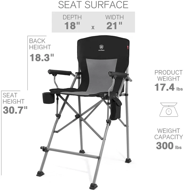 Alt view image 3 of 7 - Heated Tall Director Chair 31" Foldable with Carry Bag Black | Portable Camp Chair Sports with Cup Holder Mesh Pockets and Footrest, Heavy Duty