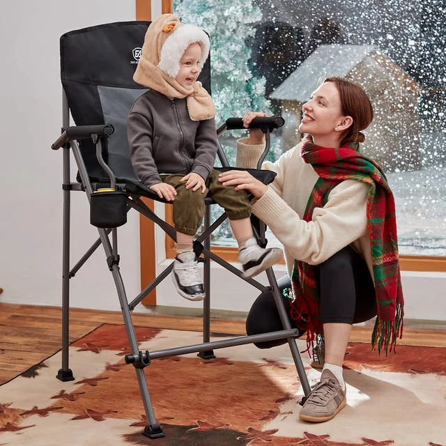 Alt view image 5 of 7 - Heated Tall Director Chair 31" Foldable with Carry Bag Black | Portable Camp Chair Sports with Cup Holder Mesh Pockets and Footrest, Heavy Duty