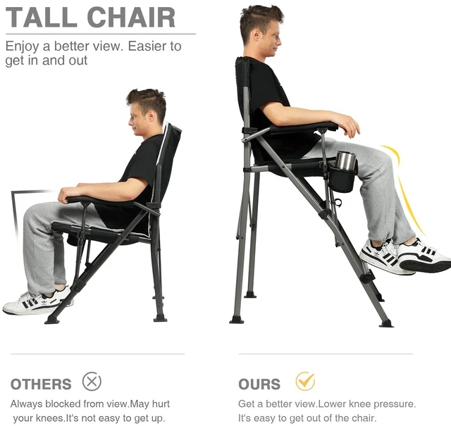 Alt view image 7 of 7 - Heated Tall Director Chair 31" Foldable with Carry Bag Black | Portable Camp Chair Sports with Cup Holder Mesh Pockets and Footrest, Heavy Duty