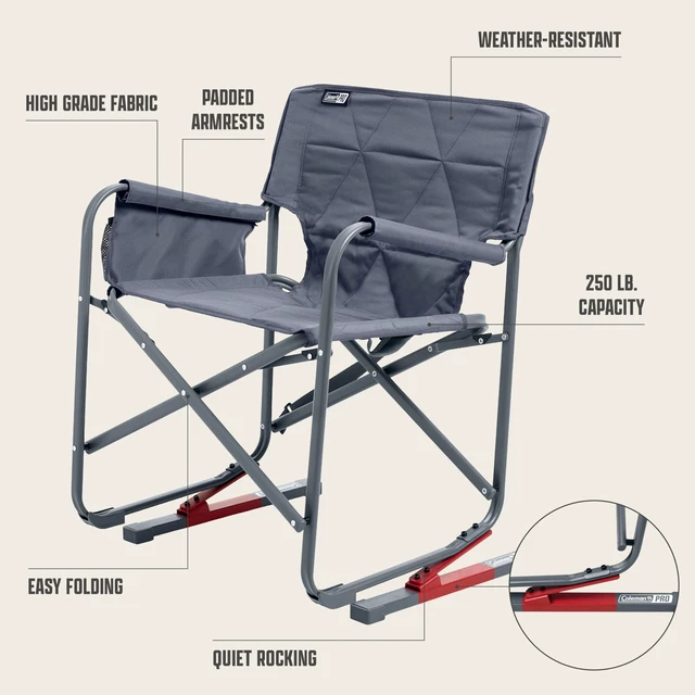 Alt view image 5 of 6 - Pro Rocker Chair, Easy & Fast Folding, 250lb Capacity, Mussel | Zero-Gravity Rocking System, Easy & Fast Folding, Supports up to 250 Pounds, Padded Armrests, Portable Design