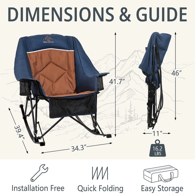 Alt view image 7 of 7 - 400lbs Rocking Camping Chair Oversized Folding Rocker for Adults | High Back Padded Rocking Camp Chair with Cup Holders, Side Pockets & Carry Bag, Outdoor Comfort for Lawn, Sports & Camping