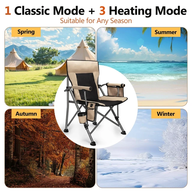 Alt view image 2 of 6 - Heated Camping Chair with 20,000 mAh Battery, Long-Lasting for 500 Mins, Fully Padded Heated Camp Chairs, Heavy Duty Folding Chairs for Winter Camping,RV Travel