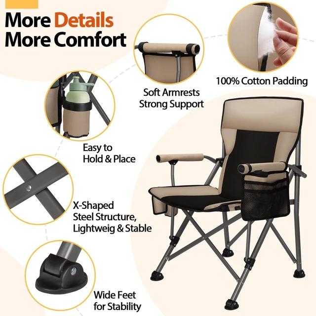Alt view image 5 of 6 - Heated Camping Chair with 20,000 mAh Battery, Long-Lasting for 500 Mins, Fully Padded Heated Camp Chairs, Heavy Duty Folding Chairs for Winter Camping,RV Travel