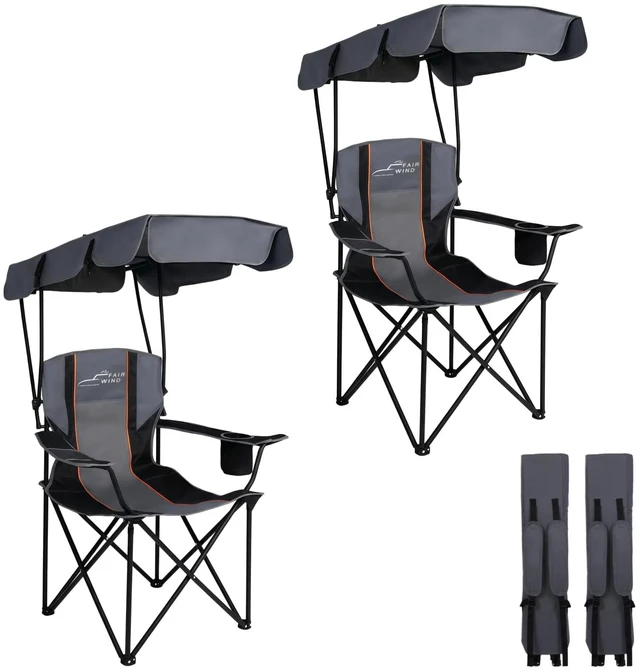 Main image of 2 Pack Portable Canopy Camping Chair 380 LBS Capacity Heavy Duty Oversized Folding Lawn Chair with Sunshade for Beach, Fishing, Sports & Outdoors