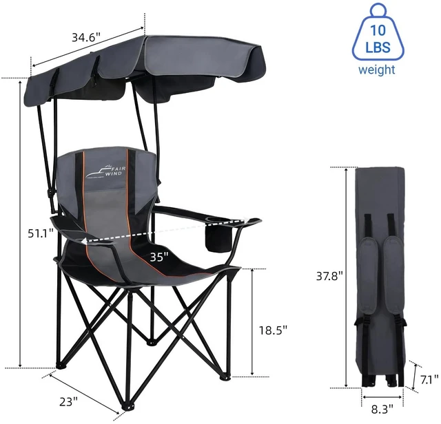 Alt view image 3 of 7 - 2 Pack Portable Canopy Camping Chair 380 LBS Capacity Heavy Duty Oversized Folding Lawn Chair with Sunshade for Beach, Fishing, Sports & Outdoors