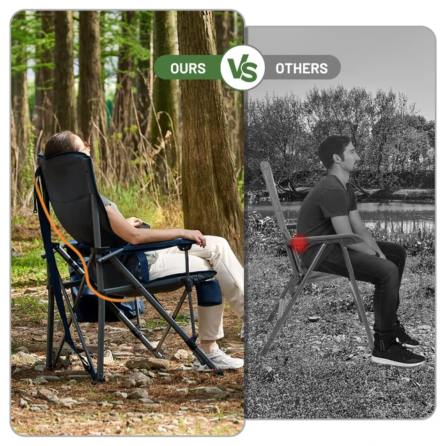 Alt view image 2 of 7 - Oversized Folding Camping Chair with Lumbar Support Adjustable High Back Heavy Duty for Adults Support up to 500lbs with Cup Holder, Cooler Bag, Side Pocket, Blue