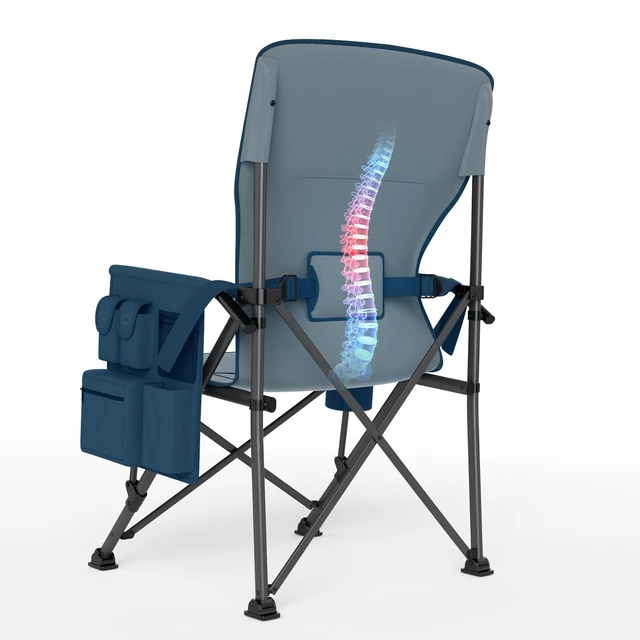 Alt view image 7 of 7 - Oversized Folding Camping Chair with Lumbar Support Adjustable High Back Heavy Duty for Adults Support up to 500lbs with Cup Holder, Cooler Bag, Side Pocket, Blue