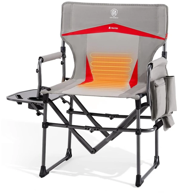 Main image of Camping Directors' Chair with Side Table, Portable Folding with Compact Size, Heavy Duty Lawn Chair with Pocket, 400lbs,Khaki Grey, Power Bank NOT Include