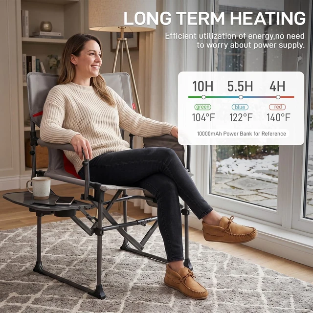 Alt view image 4 of 7 - Camping Directors' Chair with Side Table, Portable Folding with Compact Size, Heavy Duty Lawn Chair with Pocket, 400lbs,Khaki Grey, Power Bank NOT Include