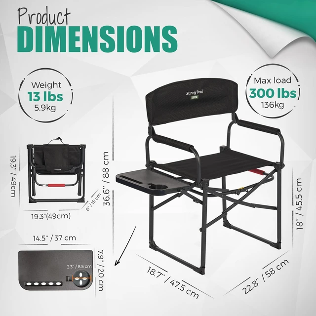 Alt view image 2 of 6 - Oversized Directors Camping Chair for Adults with Side Table | Portable Folding Camp Chair 300LBS with Cup Holder, Side Pocket & Carry Bag for Camping, Fish, Lawn, Beach