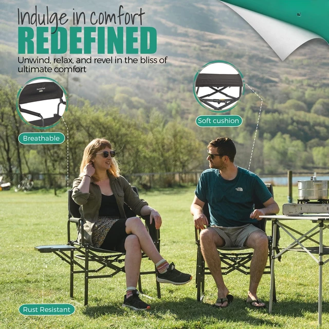 Alt view image 3 of 6 - Oversized Directors Camping Chair for Adults with Side Table | Portable Folding Camp Chair 300LBS with Cup Holder, Side Pocket & Carry Bag for Camping, Fish, Lawn, Beach