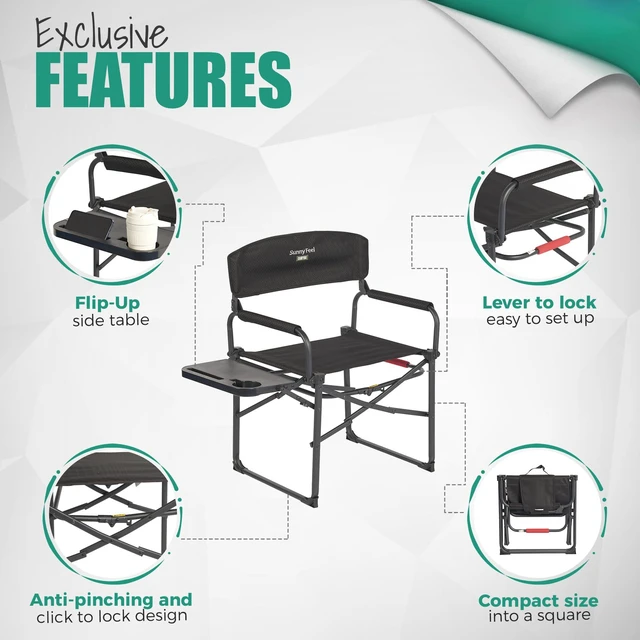 Alt view image 6 of 6 - Oversized Directors Camping Chair for Adults with Side Table | Portable Folding Camp Chair 300LBS with Cup Holder, Side Pocket & Carry Bag for Camping, Fish, Lawn, Beach