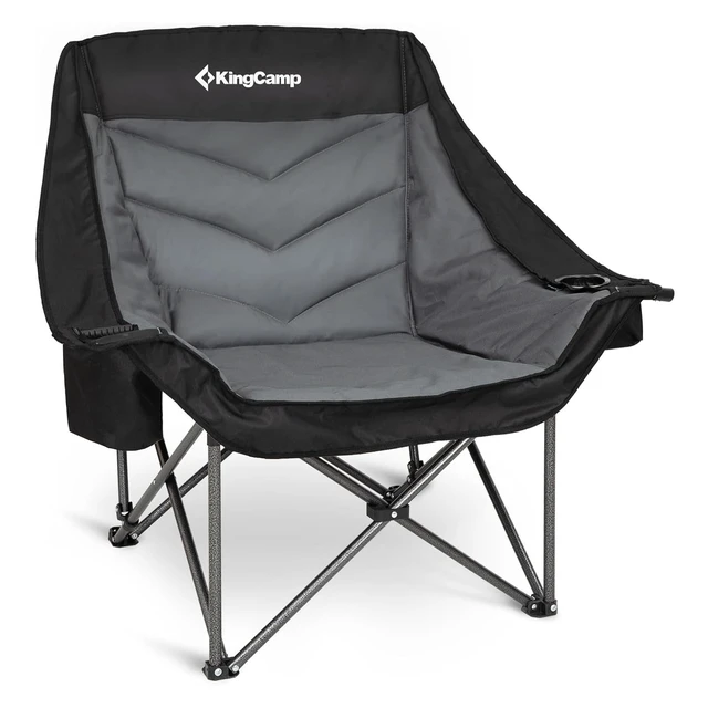 Main image of Oversized XL Camping Chair, Heavy Duty 500lbs Folding Couch | Padded Large Comfortable Sofa Seat with Cooler Bag Cup Holder for Adults Outdoor Sports Fishing Patio Lawn, Black/Grey