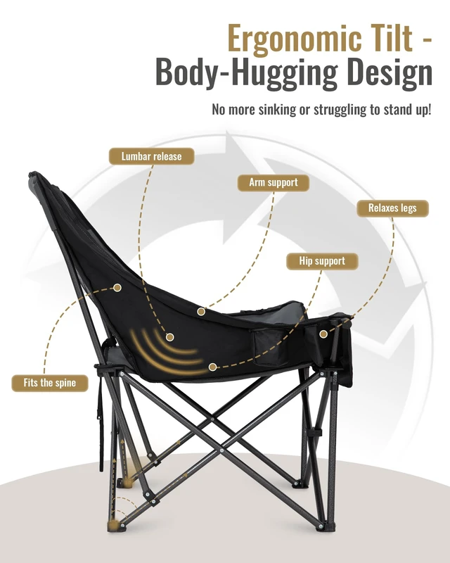Alt view image 5 of 7 - Oversized XL Camping Chair, Heavy Duty 500lbs Folding Couch | Padded Large Comfortable Sofa Seat with Cooler Bag Cup Holder for Adults Outdoor Sports Fishing Patio Lawn, Black/Grey