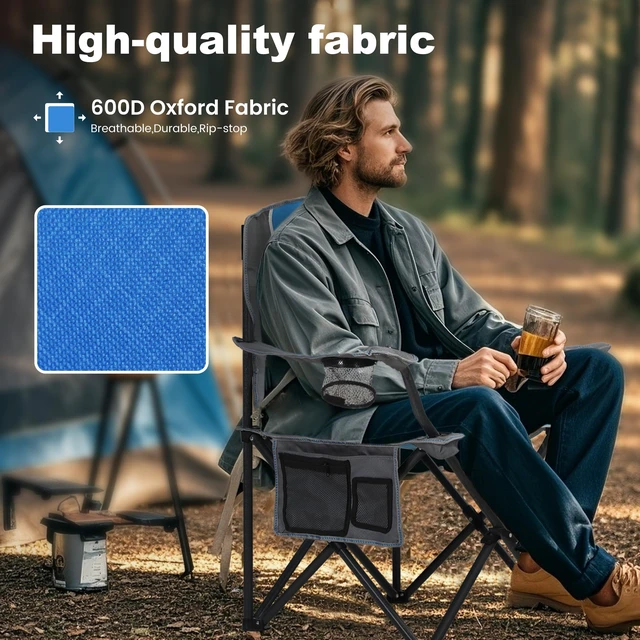 Alt view image 2 of 7 - Oversized Outdoor Folding Camping Chair Heavy Duty Arm Chairs | Padded Arm Chair with Cup Holder and Storage Bag, 350 LBS Weight Capacity
