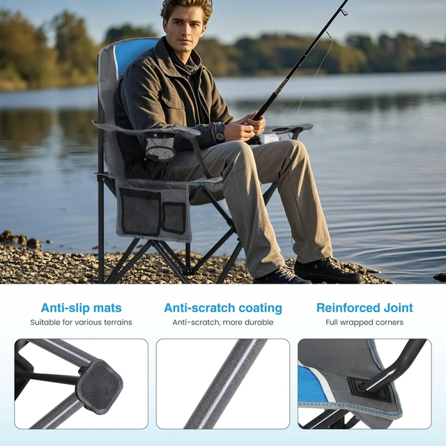 Alt view image 3 of 7 - Oversized Outdoor Folding Camping Chair Heavy Duty Arm Chairs | Padded Arm Chair with Cup Holder and Storage Bag, 350 LBS Weight Capacity