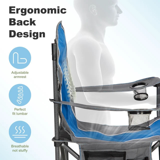 Alt view image 4 of 7 - Oversized Outdoor Folding Camping Chair Heavy Duty Arm Chairs | Padded Arm Chair with Cup Holder and Storage Bag, 350 LBS Weight Capacity