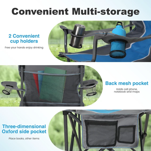 Alt view image 6 of 7 - Oversized Outdoor Folding Camping Chair Heavy Duty Arm Chairs | Padded Arm Chair with Cup Holder and Storage Bag, 350 LBS Weight Capacity