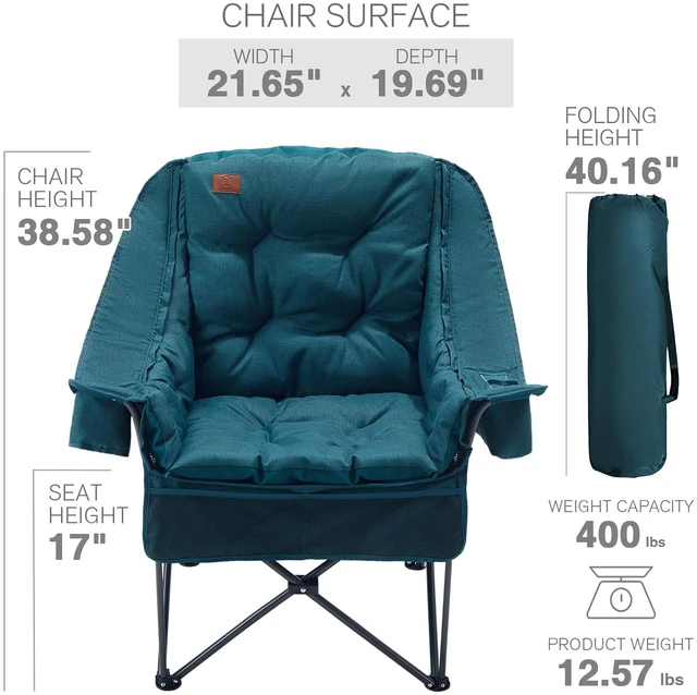 Alt view image 3 of 7 - XL Camping Chair with Detachable Cushion Support Green | Mesh Chair for Adults Foldable, Oversized Heavy Duty Folding Chair with Cooler Mesh Pocket Cupholder Outdoor Fishing