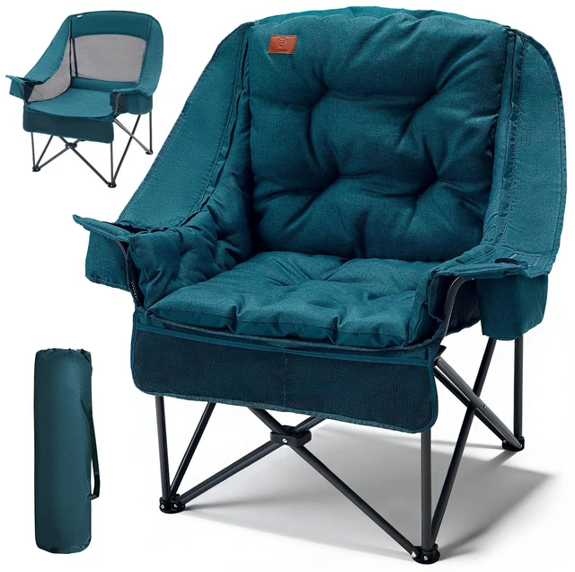 Main image of XL Camping Chair with Detachable Cushion Support Green | Mesh Chair for Adults Foldable, Oversized Heavy Duty Folding Chair with Cooler Mesh Pocket Cupholder Outdoor Fishing