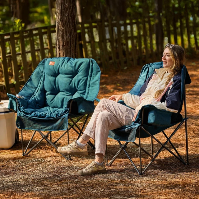 Alt view image 2 of 7 - XL Camping Chair with Detachable Cushion Support Green | Mesh Chair for Adults Foldable, Oversized Heavy Duty Folding Chair with Cooler Mesh Pocket Cupholder Outdoor Fishing