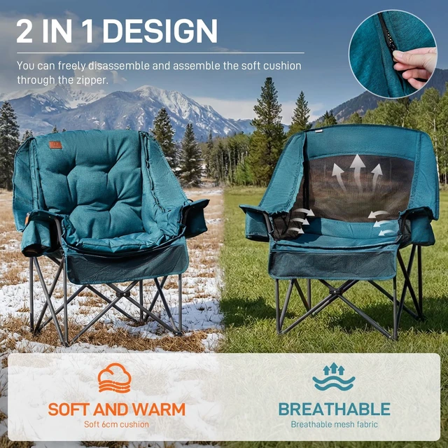 Alt view image 4 of 7 - XL Camping Chair with Detachable Cushion Support Green | Mesh Chair for Adults Foldable, Oversized Heavy Duty Folding Chair with Cooler Mesh Pocket Cupholder Outdoor Fishing