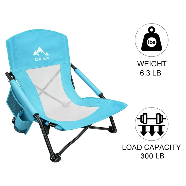 Alt view image 4 of 7 - Low Beach Chair for Beach Tent/Shelter/Camping/Outdoor Ultralight Backpacking Folding Recliner Chairs with Cup Holder/Storage Bag, Carry Bag, Breeze Mesh Back, Compact Duty 2 Pcs