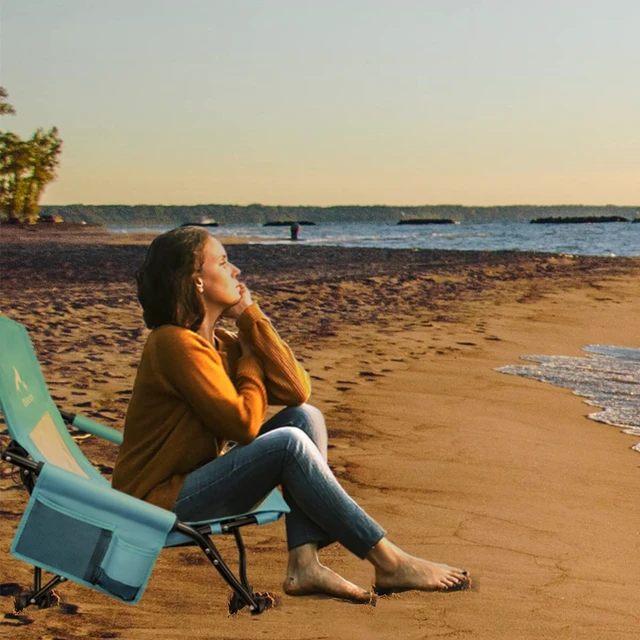 Alt view image 7 of 7 - Low Beach Chair for Beach Tent/Shelter/Camping/Outdoor Ultralight Backpacking Folding Recliner Chairs with Cup Holder/Storage Bag, Carry Bag, Breeze Mesh Back, Compact Duty 2 Pcs